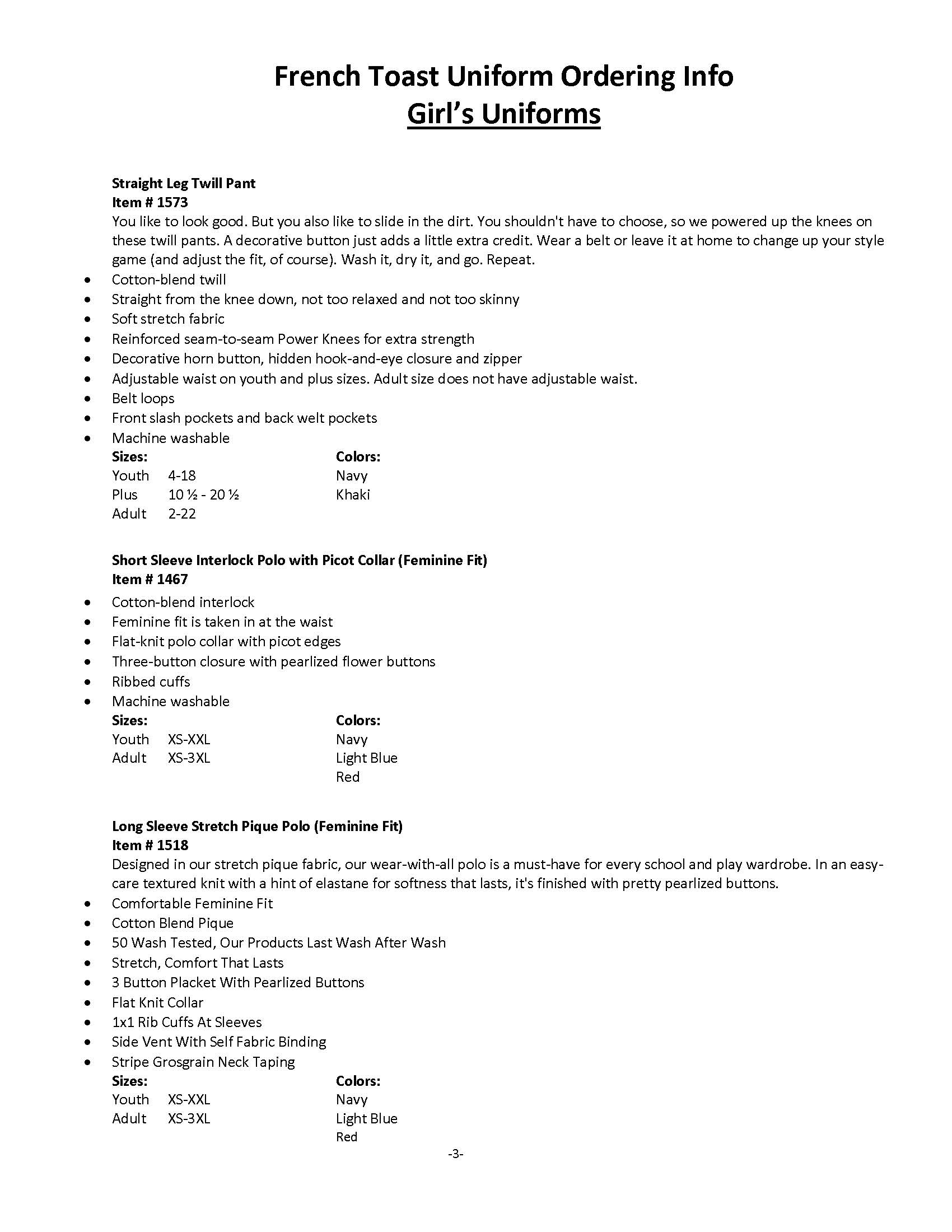 French Toast Uniforms QRCS